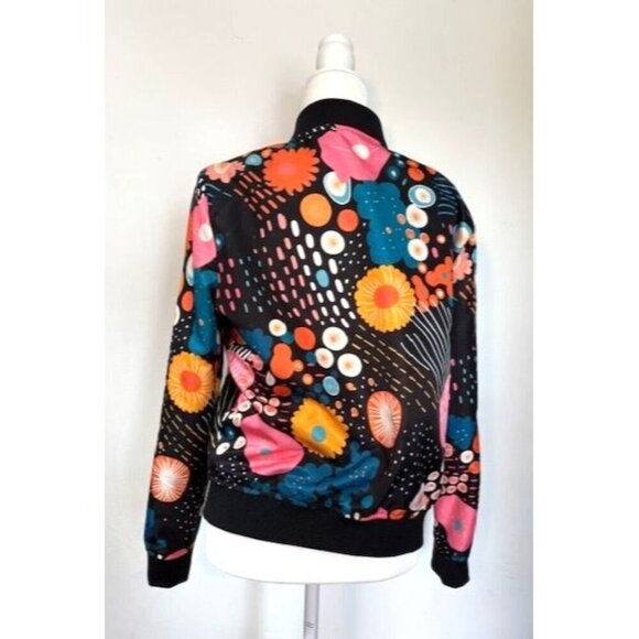Women's Bomber Jacket Japanese Flower Print Size M - Picture 3 of 5